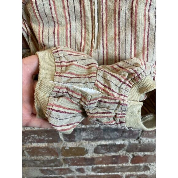 Tiny Tots Original Tan/Maroon Striped Romper with Airplane Aircraft Toggle Butto - Picture 11 of 11